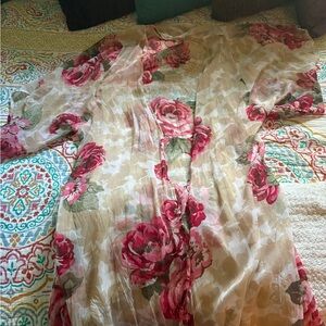 Band of Gypsies Sheer Floral Kimono in Pink and Green